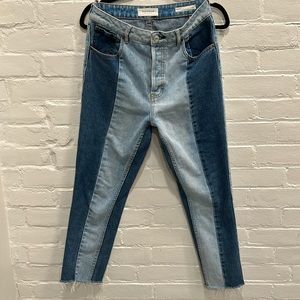 PACSUN Los Angeles Button Fly patchwork frayed ankle High Rise Mom Jean - 27”